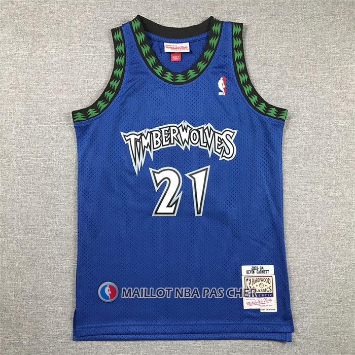 Maillot Enfant Minnesota Timberwolves Kevin Garnett NO 21 Hardwood Classics Throwback 2003-04 Bleu